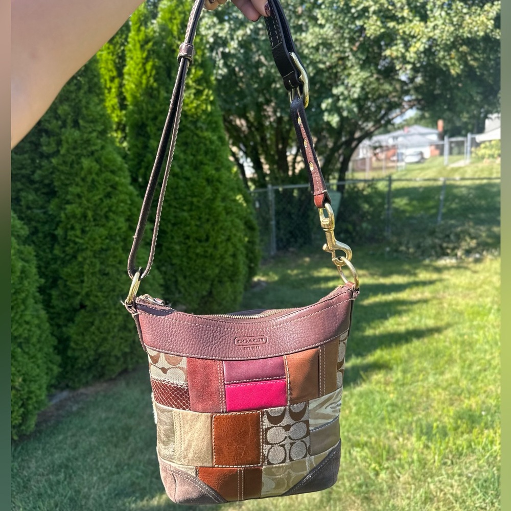 Coach Patchwork Holiday Edition 2 in 1 Shoulder & Crossbody Duffle Bag (GUC)